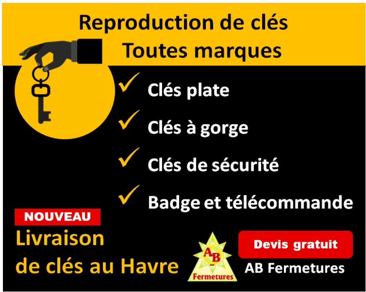 Reproduction de clés le havre à partir de 5,20 euros la clé plate AB Fermetures Le Havre